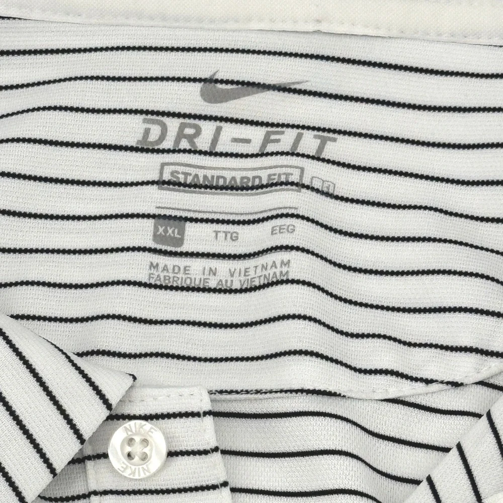 Nike Golf Dri-FIT Polo Shirt Mens XXL White Black Striped Short Sleeve Standard